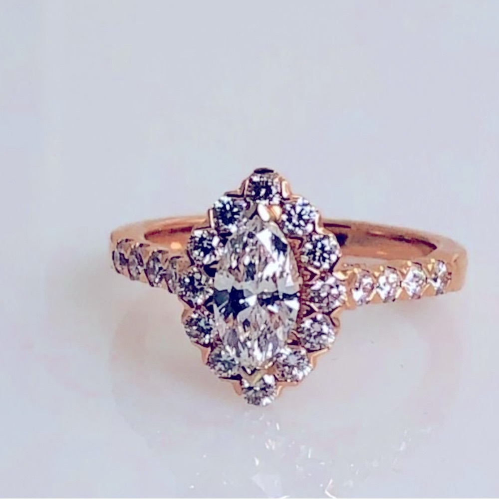 14K Rose gold marquise diamond ring